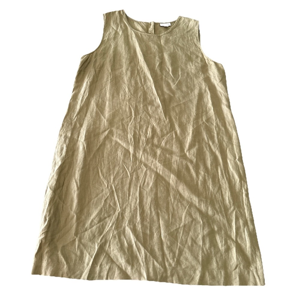 J Jill Size Large 100% Linen Green Dress Sleeveless knee length love linen